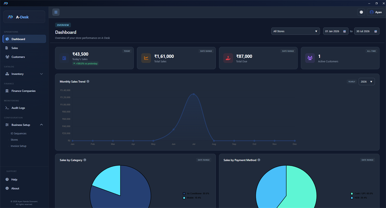 A-Desk Desktop Interface Screenshot